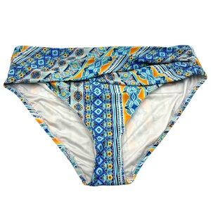 La Blanca Ice Blue Geometric Foldover Bikini Swim Bottoms Size 16